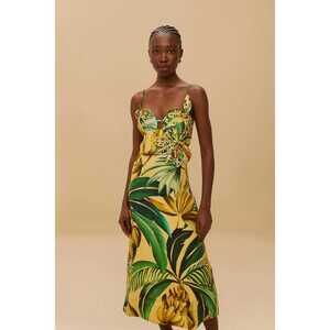FARM Rio • Yellow Bananart 3D Bodice Midi Dress